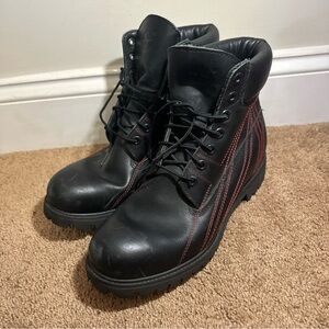 Timberland Men’s Boots Size 9.5 Black Leather Red Stitching Combat 6 Inch